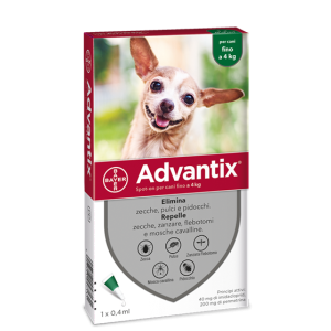 Advantix Spot On - 40 mg + 200 mg Soluzione Spot On per Cani Fino a 4 Kg 1 Pipetta da 0,4 ml