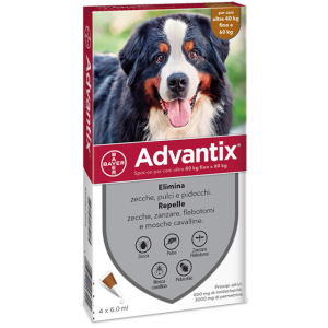 Advantix Spot On - 600 mg + 3.000 mg Soluzione Spot On per Cani da 40 a 60 Kg 4 Pipette da 6 ml