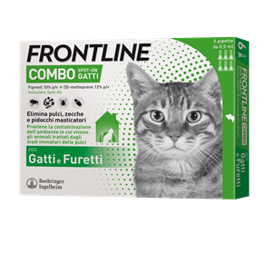 Frontline Combo Spot-on Gatti - 50 mg + 60 mg Soluzione Spot On per Gatti E Furetti 6 Pipette da 0,5 ml