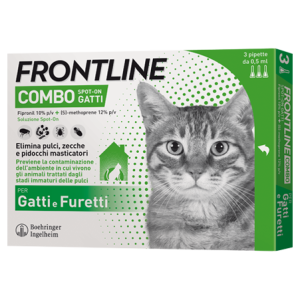 Frontline Combo Spot-on Gatti - 50 mg + 60 mg Soluzione Spot On per Gatti E Furetti 3 Pipette da 0,5 ml
