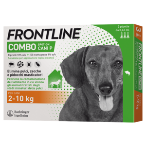 Frontline Combo Spot-on Cani P - 67 mg + 60,3 mg Soluzione Spot On per Cani da 2 a 10 Kg 3 Pipette da 0,67 ml