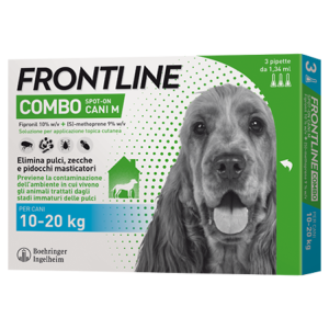 Frontline Combo Spot-on Cani M - 134 mg + 120,6 mg Soluzione Spot On per Cani da 10 a 20 Kg 3 Pipette da 1,34 ml