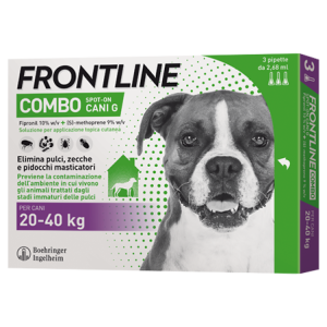 Frontline Combo Spot-on Cani g - 268 mg + 241,2 mg Soluzione Spot On per Cani da 20 a 40 Kg 3 Pipette da 2,68 ml