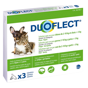 Duoflect - 121 mg + 60 mg Soluzione Spot On per Cani da 2 a 10 Kg E Gatti di Peso Superiore a 5 Kg 3 Pipette da 0,7 ml