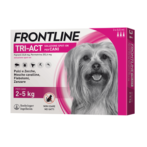Frontline Tri-act - 33,8 mg + 252,4 mg Soluzione Spot On per Cani da 2 a 5 Kg 3 Pipette da 0,5 ml