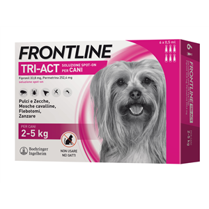 Frontline Tri-act - 33,8 mg + 252,4 mg Soluzione Spot On per Cani da 2 a 5 Kg 6 Pipette da 0,5 ml