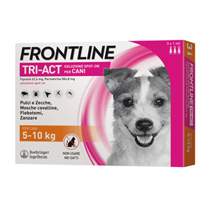 Frontline Tri-act - 67,6 mg + 504,8 mg Soluzione Spot On per Cani da 5 a 10 Kg 3 Pipette da 1 ml