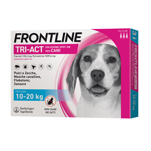 Frontline Tri-act - 135,2 mg + 1.009,6 mg Soluzione Spot On per Cani da 10 a 20 Kg 3 Pipette da 2 ml