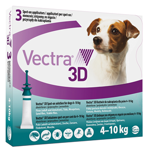 Vectra 3d - 87 mg + 7,7 mg + 635 mg Soluzione Spot On per Cani da 4 a 10 Kg 3 Pipette da 1,6 ml Tappo Verde