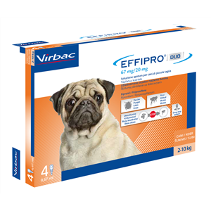 Effipro Duo - 67 mg + 20 mg Soluzione Spot On per Cani da 2 a 10 Kg 4 Pipette 0,67 ml