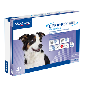 Effipro Duo - 134 mg + 40 mg Soluzione Spot On per Cani da 10 a 20 Kg 4 Pipette 1,34 ml