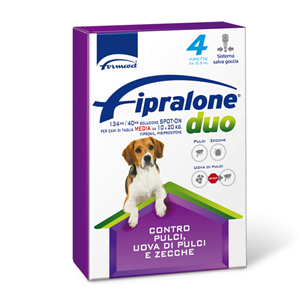 Fipralone Duo - 134 mg + 40 mg Soluzione Spot On per Cani da 10 a 20 Kg 4 Pipette 1,34 ml