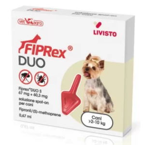Fiprex Duo S - 67 mg + 60,3 mg Soluzione Spot On per Cani da 2 a 10 Kg 1 Pipetta da 0,67 ml