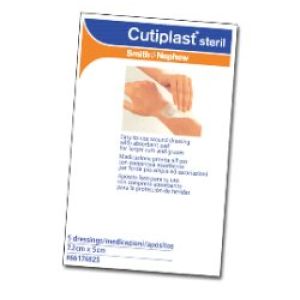 Medicazione Cutiplast Steril Adesiva Supporto in Tnt Adesivo Poliacrilato Ipollergenico Tampone Non Aderente 7,2x5 Cm 5 Pezzi