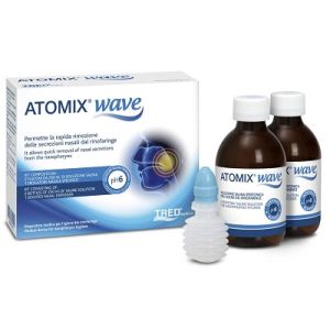 Atomix Wave Dispositivo per Igiene Rinofaringea Atomix Soluzione Salina 250 ml 2 Pezzi + Terminale Nasale + Erogatore a Soffietto