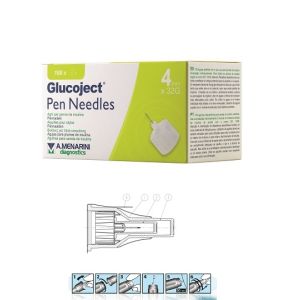 Ago per Penna da Insulina Glucoject Lunghezza 4 Mm Gauge 32 100 Pezzi