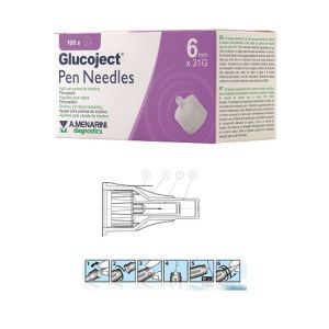 Ago per Penna da Insulina Glucoject Lunghezza 6 Mm Gauge 31 100 Pezzi