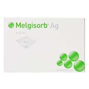 Melgisorb Ag Medicazione Antimicrobica Assorbente in Fibre di Alginato con Carbossimetilcellulosa 5x5cm 10 Pezzi