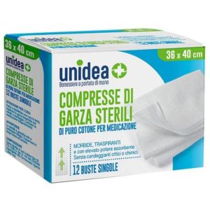 Garza Compressa Unidea Cotone 36x40 Cm 12 Pezzi