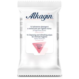 Alkagin Salviettine Detergenti E Rinfrescanti per L'igiene Intima Ph Leggermente Alcalino Senza Alcool 15 Pezzi Calendula Malva E Tilia