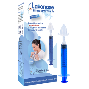 Lavonase Siringa Spray Nasale Non Sterile 10 ml Luer-lock con Cappuccio + Ugello Nasale con Raccordo Luer-lock + Perforatore con Valvola Non Ritorno con Tappo