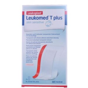 Leukomed T Plus Skin Sensitive Medicazione Post-operatoria Trasparente Impermeabile con Massa Adesiva Al Silicone 8x15cm 5 Pezzi