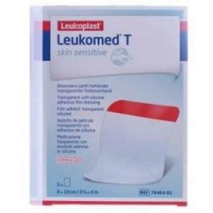 Leukomed T Plus Skin Sensitive Medicazione Post-operatoria Trasparente Mpermeabile con Massa Adesiva Al Silicone 8x10cm 5 Pezzi