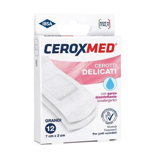 Cerotti Delicati Ceroxmed con Garza Disinfettante per Pelli Sensibili 7x3cm 12 Pezzi