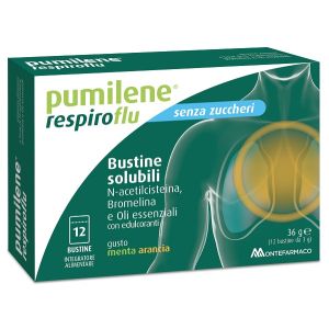 Pumilene Respiroflu Senza Zucchero 12 Bustine Gusto Menta Arancia 36 g