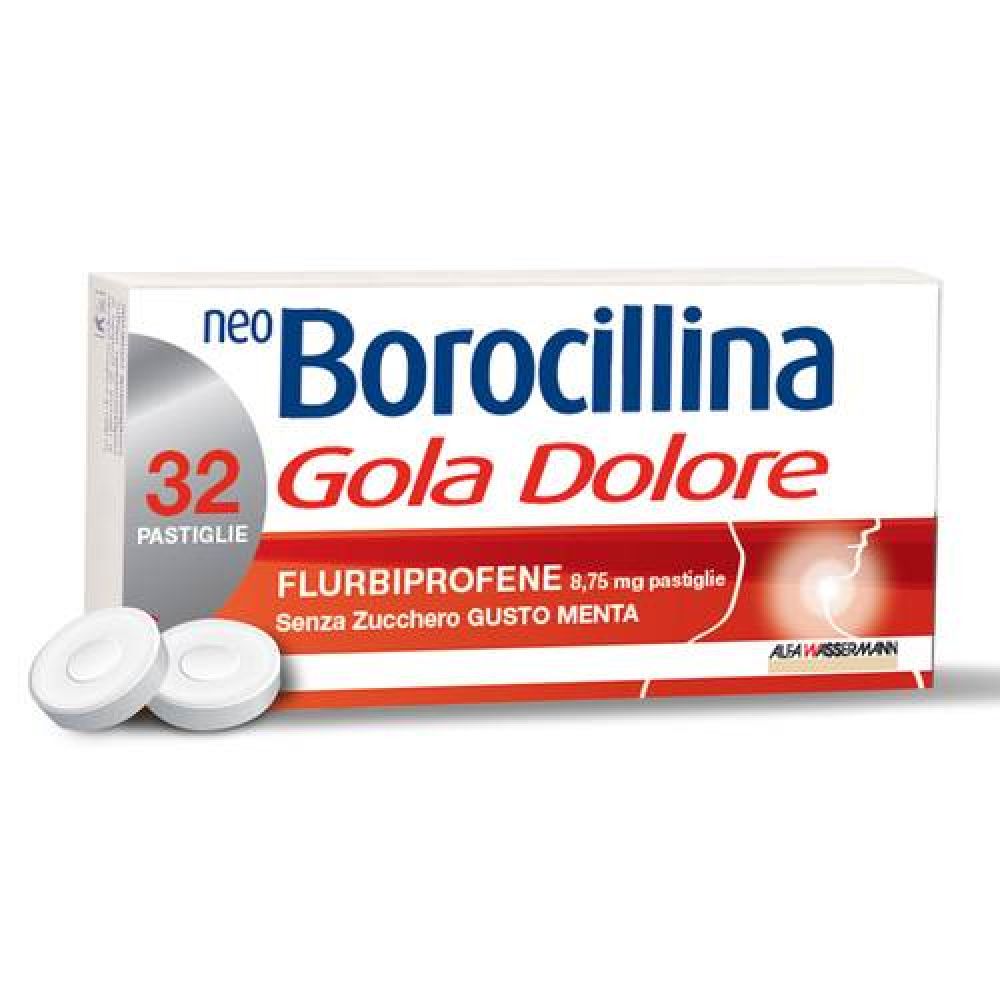 Neoborocillina Gola Dolore - 8,75 mg Pastiglie Senza Zucchero Gusto Menta, 32 Pastiglie