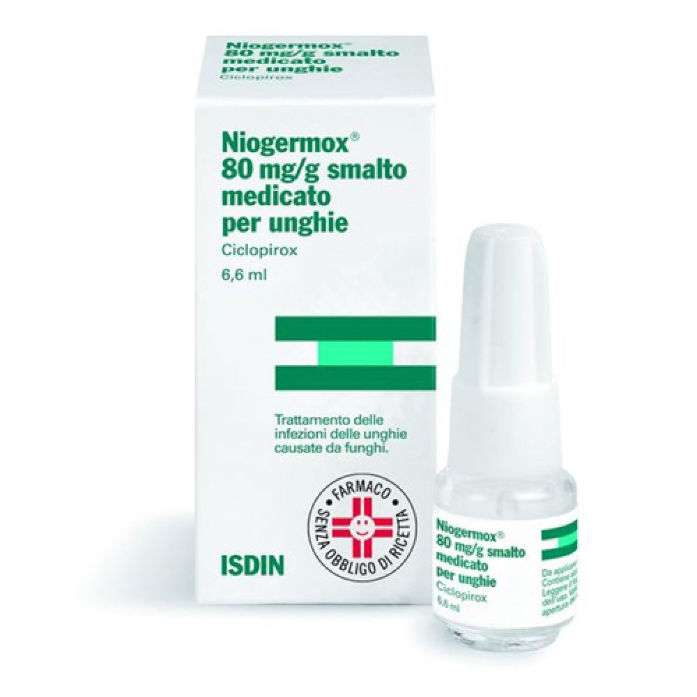 Niogermox - 80 Mg/g Smalto Medicato per Unghie, Flacone in Vetro da 6,6 ml con Tappo a Vite Pp + Pennellino Applicatore