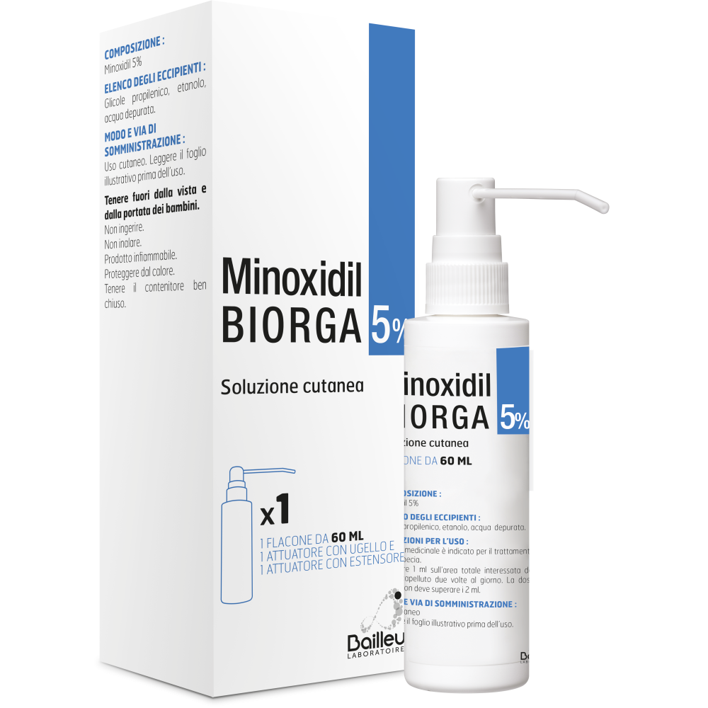 Minoxidil Biorga (laboratoires Bailleul) - 5% Soluzione Cutanea 1 Flacone Hdpe 60 ml con Pompa Spray E Applicatore