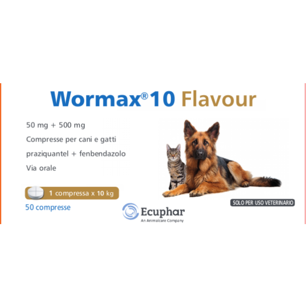 Wormax 10 Flavour - 50 mg + 500 mg Compresse per Cani Gatti 5x10 Compresse