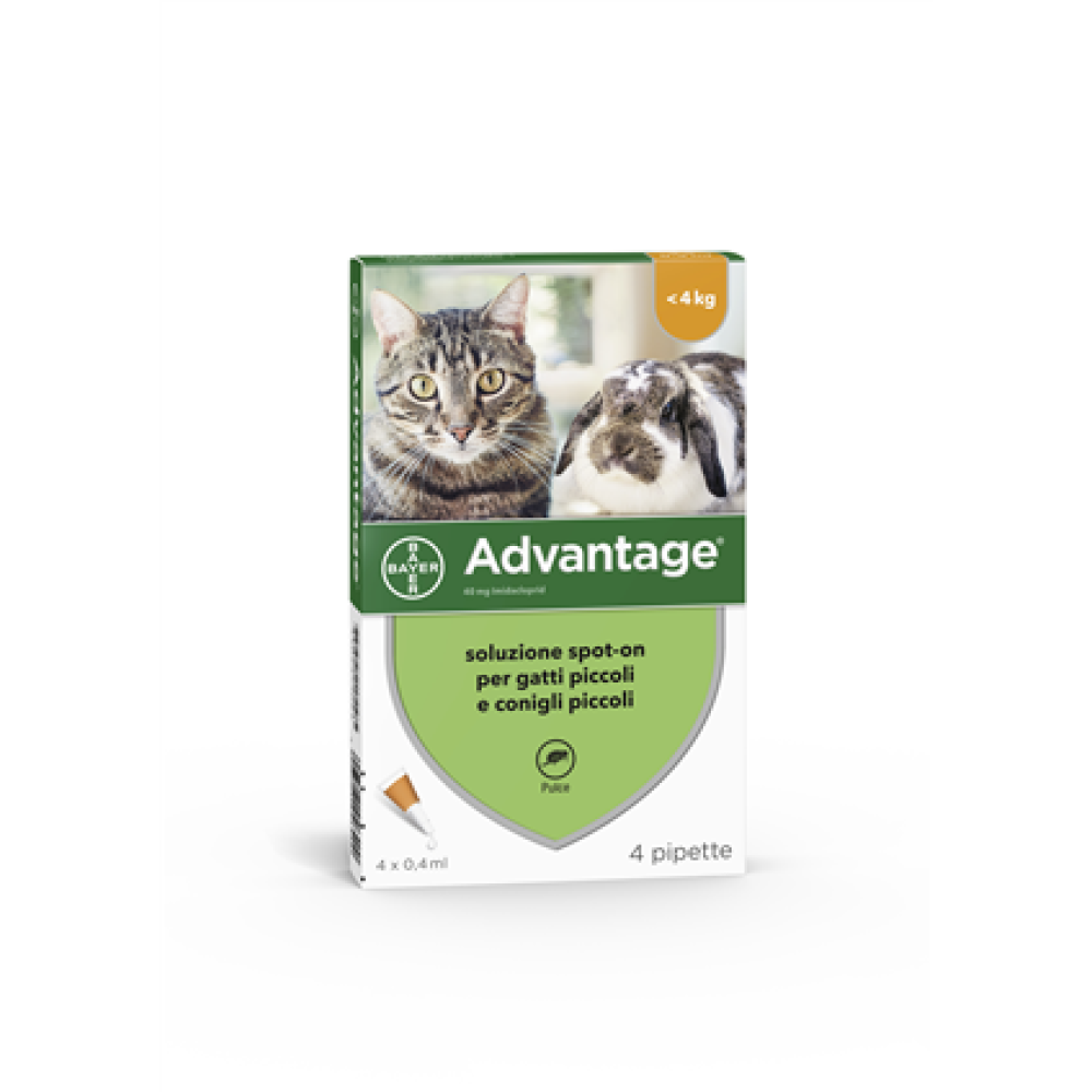 Advantage - 40 mg Soluzione Spot On per Gatti E Conigli Piccoli 4 Pipette da 0,4 ml