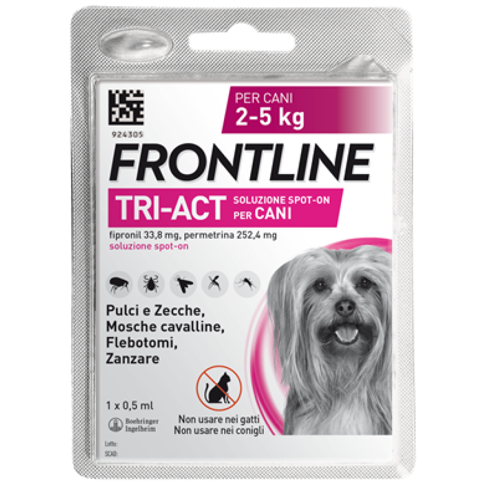 Frontline Tri-act - 33,8 mg + 252,4 mg Soluzione Spot On per Cani da 2 a 5 Kg 1 Pipetta da 0,5 ml