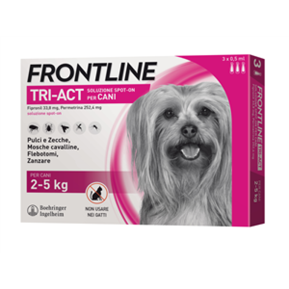 Frontline Tri-act - 33,8 mg + 252,4 mg Soluzione Spot On per Cani da 2 a 5 Kg 3 Pipette da 0,5 ml