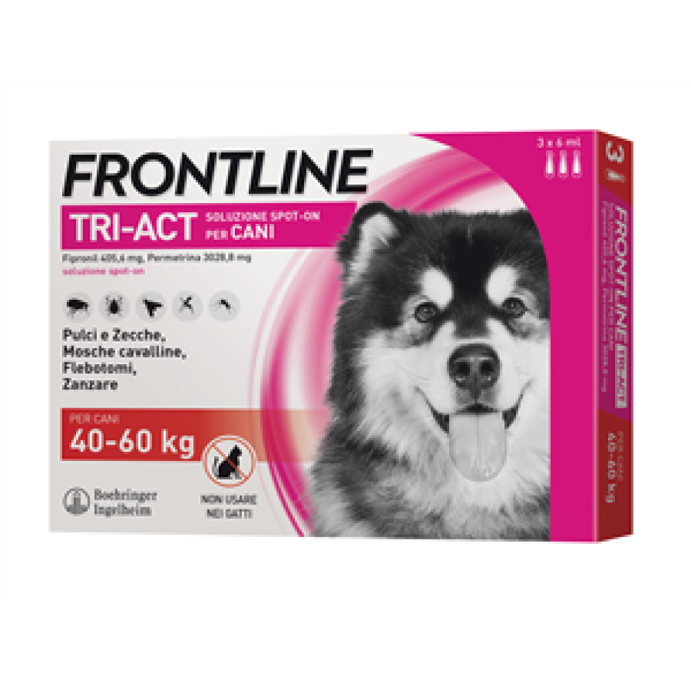 Frontline Tri-act - 405,6 mg + 3.028,8 mg Soluzione Spot On per Cani da 40 a 60 Kg 3 Pipette da 6 ml