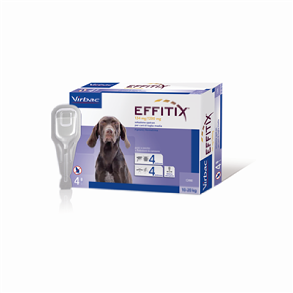 Effitix - 134 mg + 1.200 mg Soluzione Spot On per Cani da 10 a 20 Kg 4 Pipette da 2,20 ml