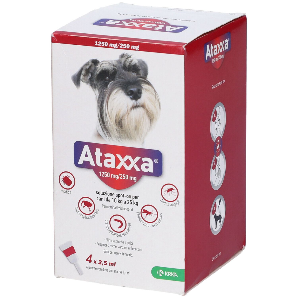 Ataxxa Spot-on - 1.250 mg + 250 mg Soluzione Spot On per Cani da 10 a 25 Kg 4 Pipette da 2,5 ml