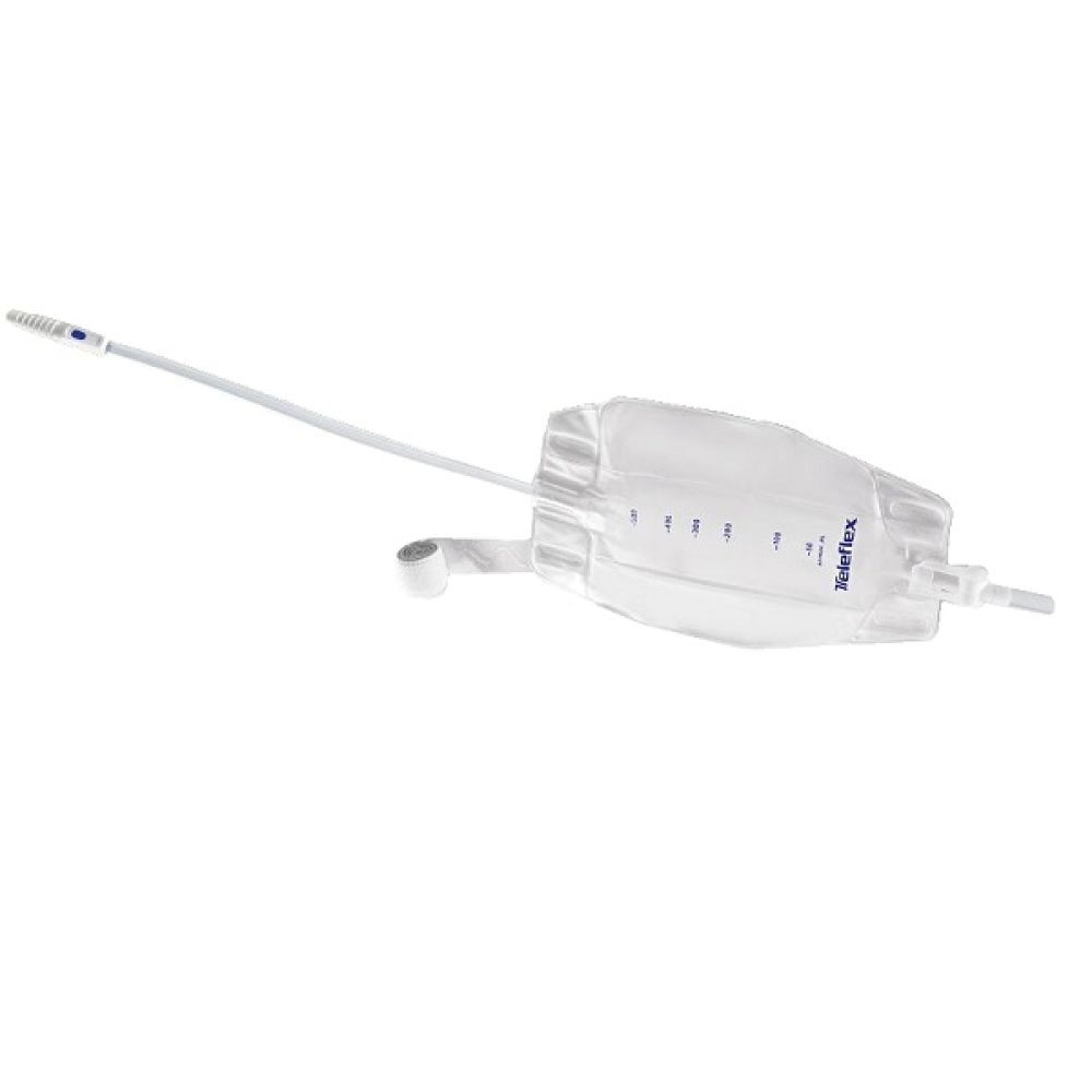 Sacca Raccogli Urina da Gamba per Incontinenza 3 Camere Comfort 500 ml a Basso Profilo in Pvc Lato Rivestito Tnt con Tubo Diritto 45 Cm Senza Punto di Prelievo Variabile 8 Pezzi
