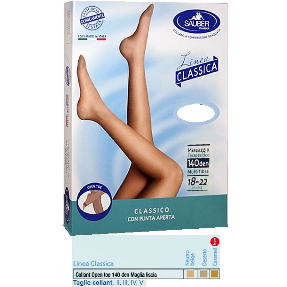 Sauber Collant Open Toe Maglia Liscia 140 Den Colore Neutro Beige Taglia 4 Linea Classica