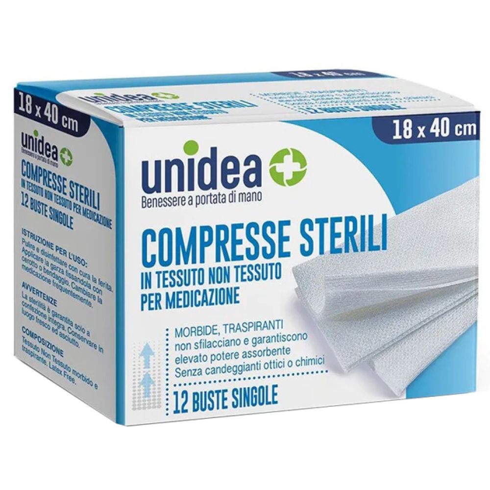 Garza Compressa Unidea in Tessuto Non Tessuto 18x40 12 Pezzi