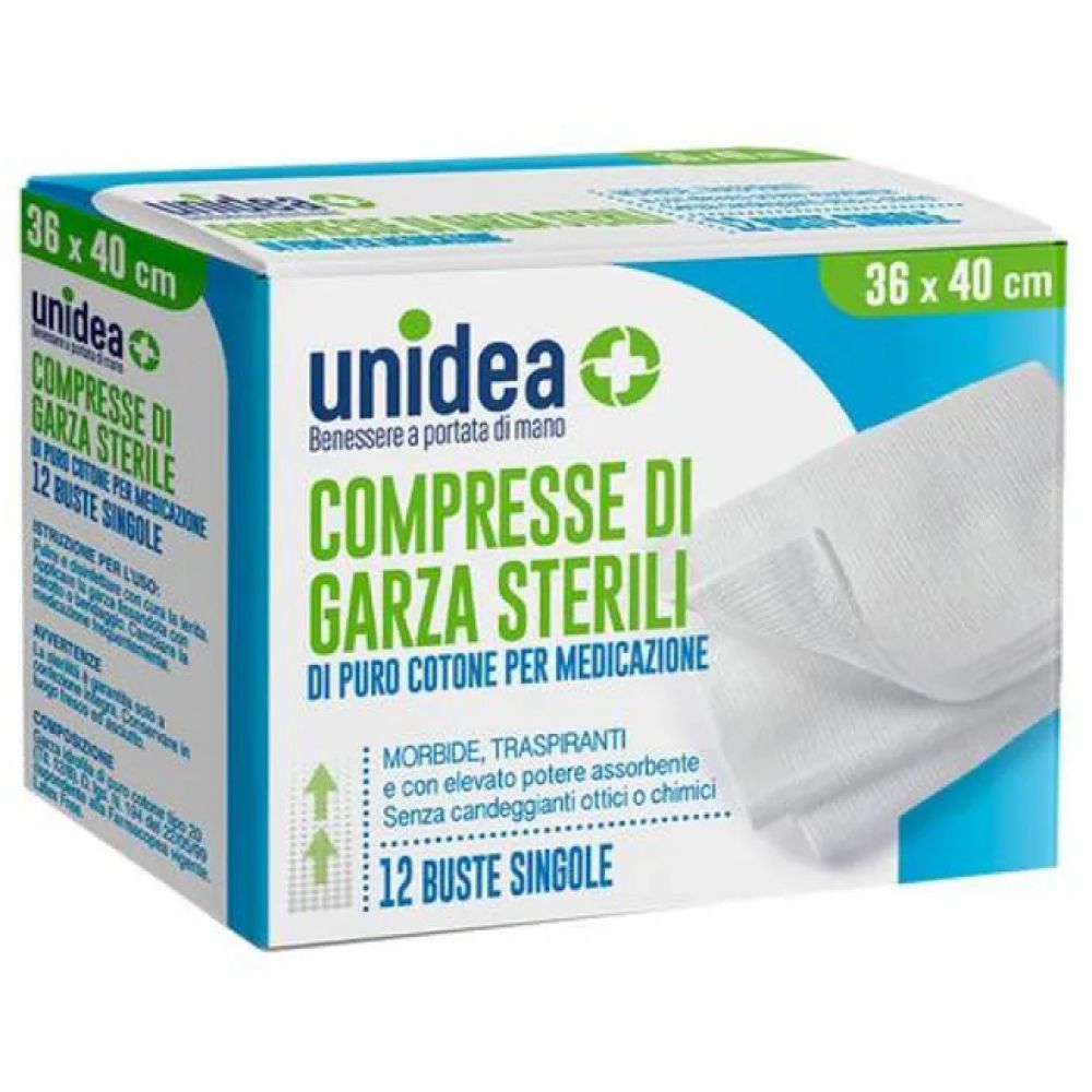 Garza Compressa Unidea Cotone 36x40 Cm 12 Pezzi