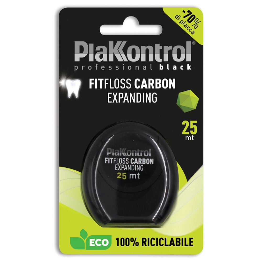 Plakkontrol Professional Black Fitfloss Carbon Expanding Filo Interdentale 25 Metri Fresh Mint