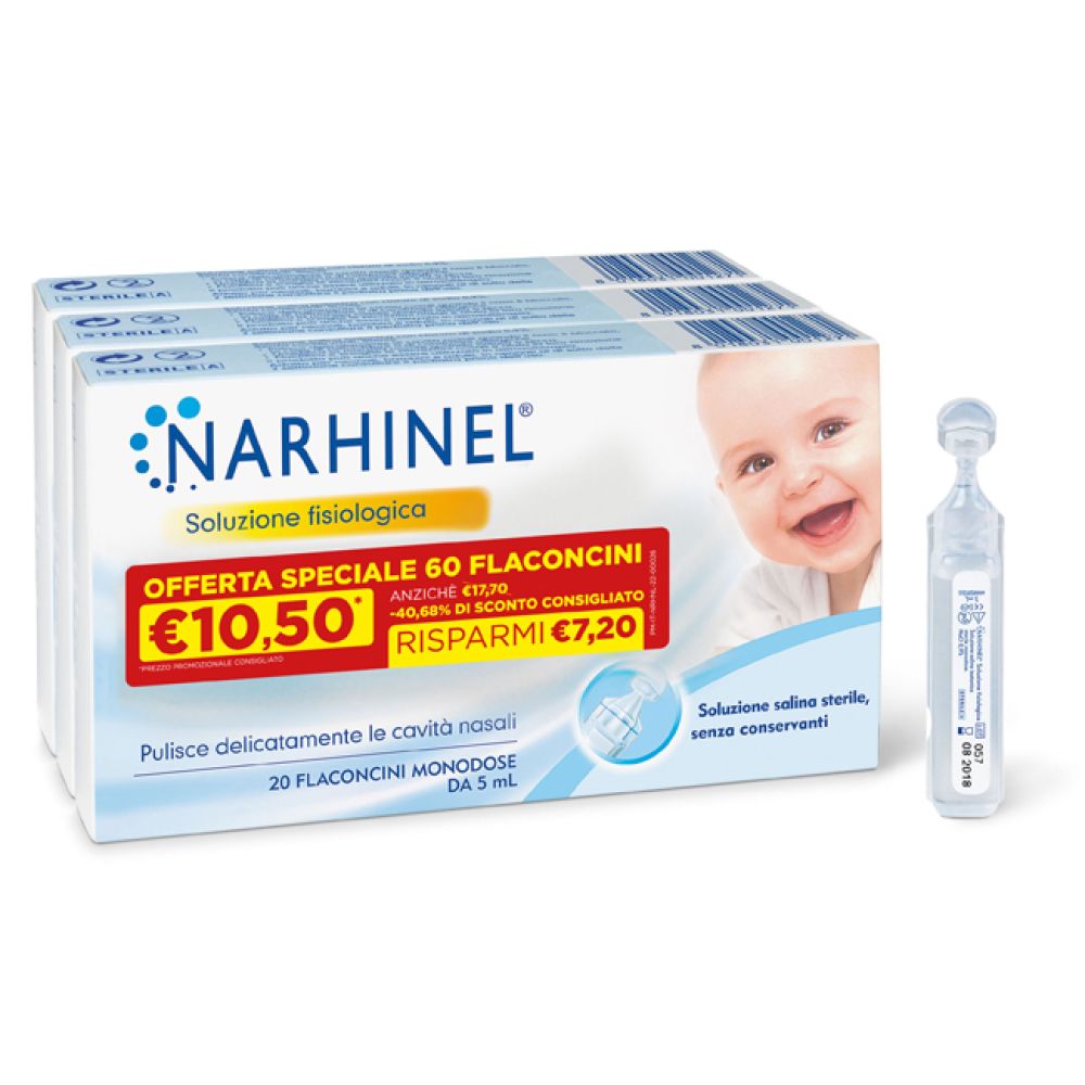 Soluzione Fisiologica Narhinel 3 Pack Promo 2022 da 20 Flaconcini da 5 ml