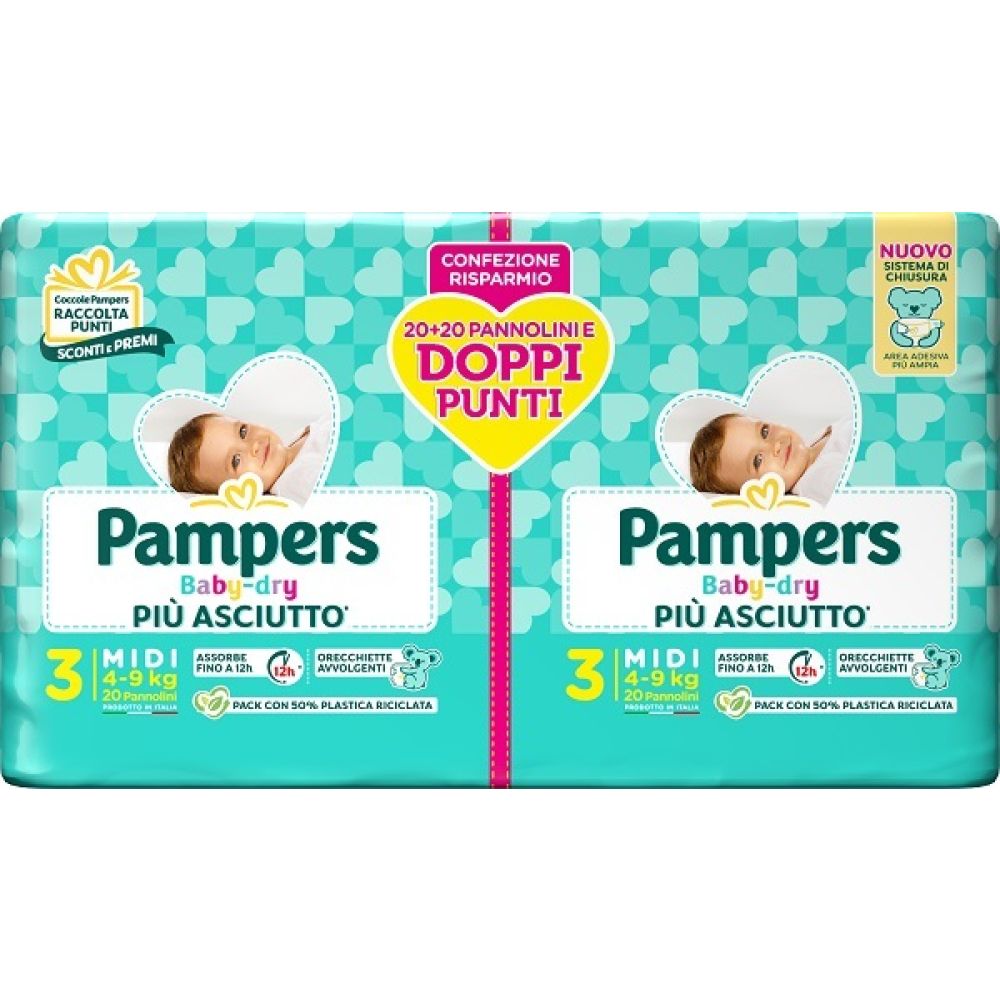 Pampers Baby Dry Pannolino Duo Downcount Midi 40 Pezzi